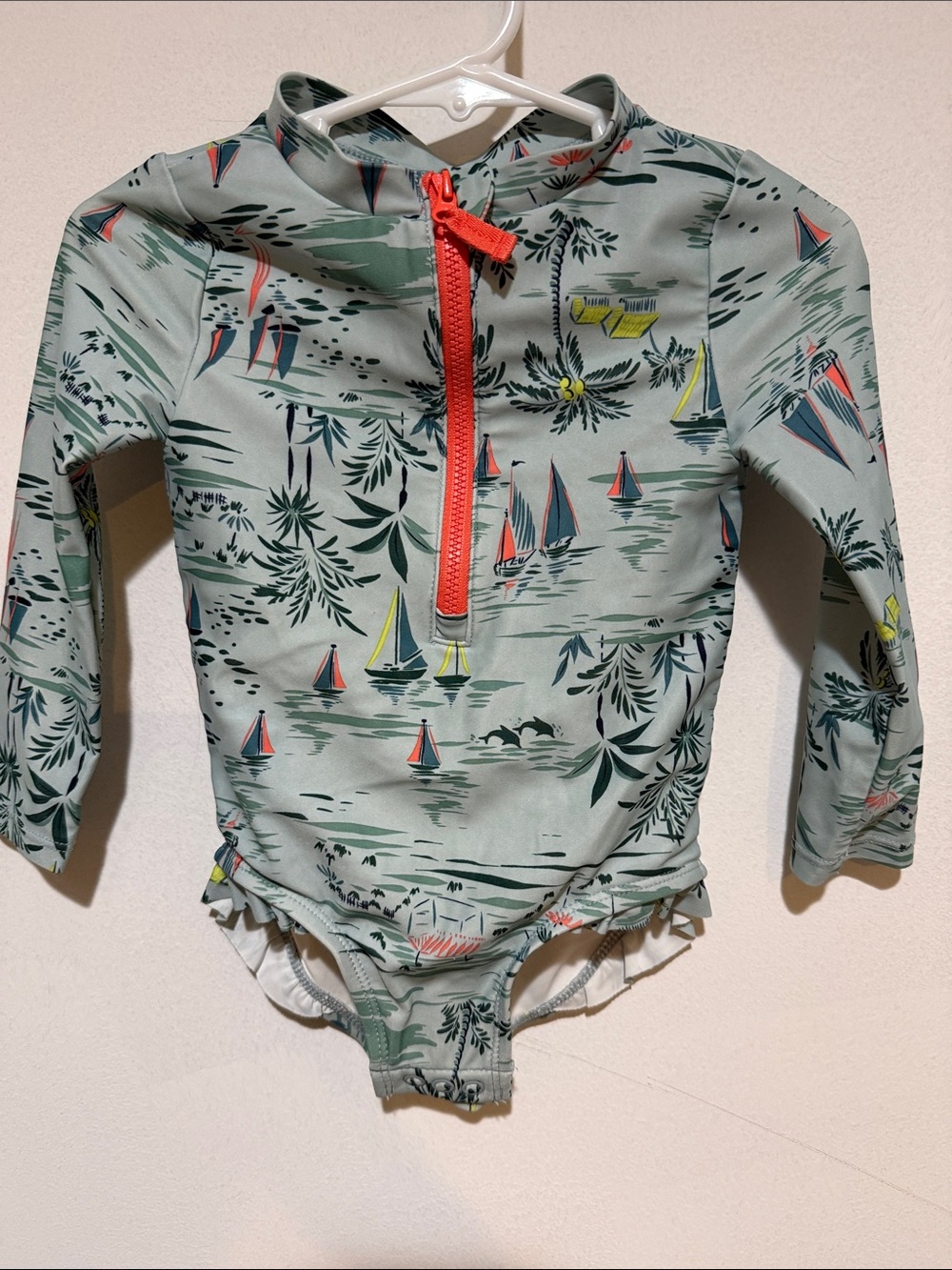 Carter's Mint Green Long-Sleeve Sailboat bathing suit